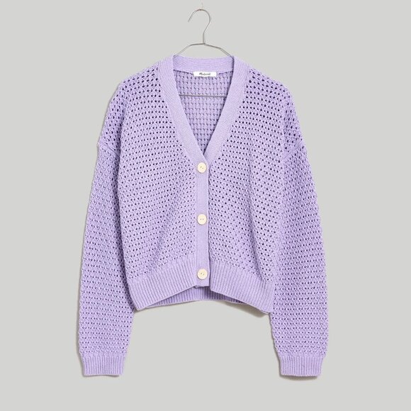 Madewell Knit Crochet Cardigan Lavender Purple Cozy Oversized Slouchy Sweater - Picture 1 of 4